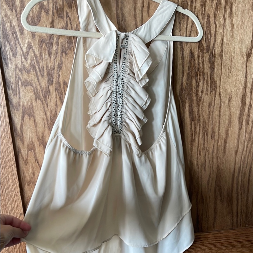 Cream Ruffle Sleeveless Blouse